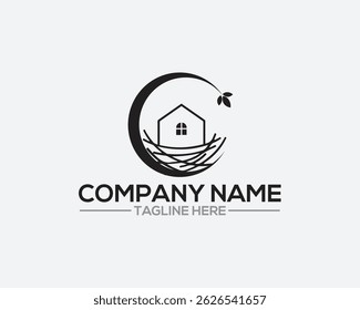 nest house hipster vintage logo vector icon illustration,
nest illustration with house and leaf. birdhouse symbol logo Vector
