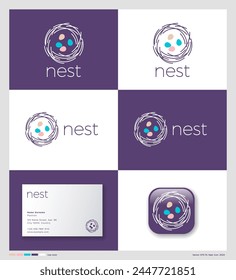 Nest icon. Some colorful eggs on a nest.