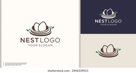 Nest logo design template. Awesome nest with egg logo. nest egg logotype.