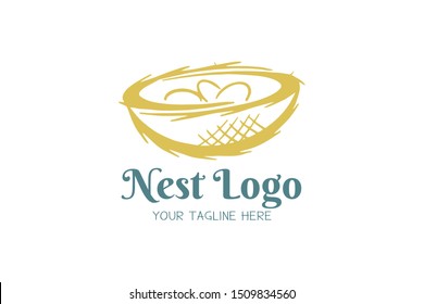 The nest logo with illustration off some eggs bird on the nest