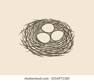 Nest logo. Isolated nest on vintage  background. Egg