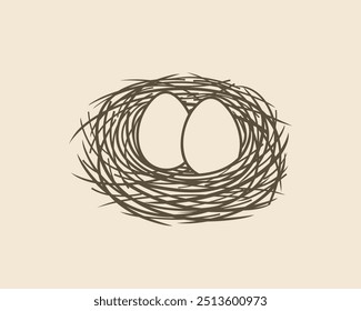 Nest logo. Isolated nest on white background. Egg