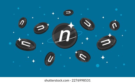 NEST Protocol coins falling from the sky. NEST cryptocurrency concept banner background.