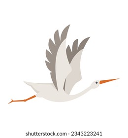Nest stork icon flat vector. Fly bird. Baby crane isolated