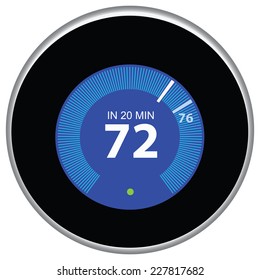 Nest Thermostat Controls And Regulates The House Remotely. Vector Illustration.