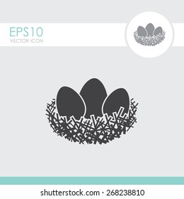 Nest with three eggs vector icon.