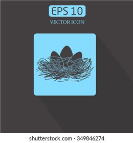 Nest with three eggs vector icon.