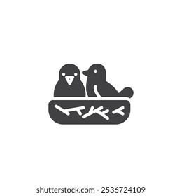 A nest with two birds vector icon. filled flat sign for mobile concept and web design. Love Birds Nest glyph icon. Symbol, logo illustration. Vector graphics