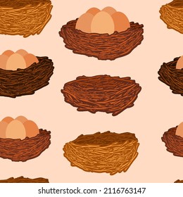 Nest vector cartoon seamless pattern background for wallpaper, wrapping, packing, and backdrop.