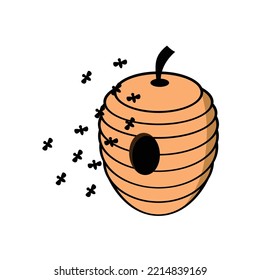 Nest of wild bees isolated on white background. Vector illustration.