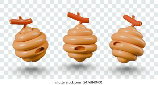 Nido de abejas silvestres al estilo plastilina. Conjunto de Plantillas aisladas de Vector, vista desde diferentes lados