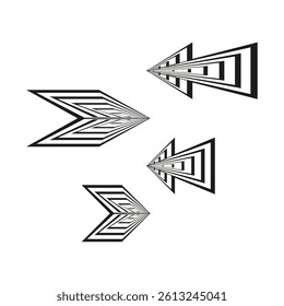 Nested chevron pattern. Vector arrow design. Black layered icon. White flat background.