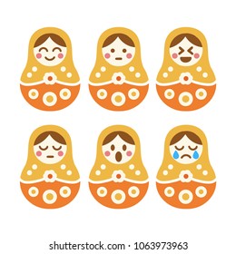 Nested doll. Set of vector hand drawn doodles, icons, illustrations on white background.