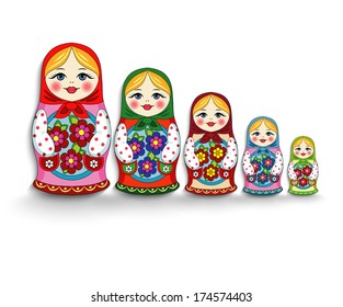 Nested dolls on a white background