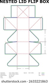 Nested lid flip box design template printable diagram