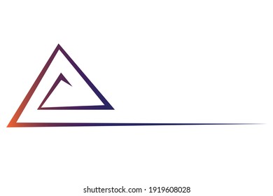 Nested loop triangle. Vector abstract logo design template. Line style. Sharp-angular triangle. Navy blue and orange color gradient logo or emblem. Copy space for text