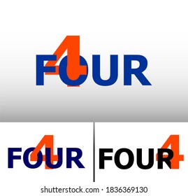 Nested numbers and words series: Four; numeral and word logo for number. Four letter with fourfigure logo design. Number and name typography.  Text logo studies for all numbers.