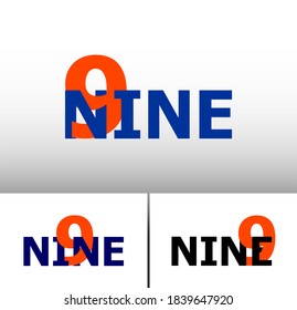 Números anidados y series de palabras: Nueve; numeral y logotipo de palabra para nueve números. Ocho letras con el diseño del logotipo de nueve figuras. Tipografía de número y nombre.  Estudios de logotipo de texto para todos los números.