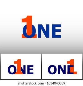 Nested numbers and words series: One; numeral and word logo for number. One letter with one figure logo design. Number and name typography.  Text logo studies for all numbers.