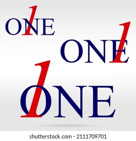 Nested numbers and words series: One; numeral and word logo for number. One letter with one figure logo design. Number and name typography.  Text logo studies for all numbers.