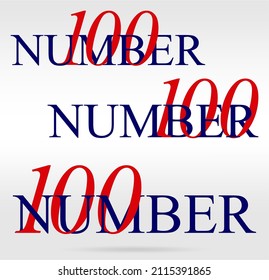 Nested numbers and words series: One hundred; numeral and word logo for number. One hındred letter with one hundred figure logo design. Number and name typography.  Text logo studies for all numbers.