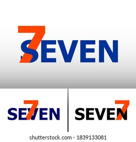 Nested numbers and words series: Seven; numeral and word logo for even number. Seven letter with seven figure logo design. Number and name typography.  Text logo studies for all numbers.