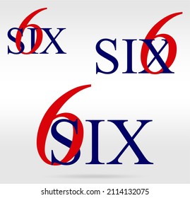 Nested numbers and words series: Six; numeral and word logo for number. Six letter with six figure logo design. Number and name typography.  Text logo studies for all numbers.