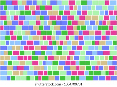 Nested, random sized colorful rectangles with white borders, brick wall-like vector background for web, banner, presentations,wrapping paper etc.