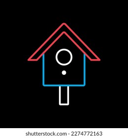 Casilla de nidificación o icono del vector de la casa de las aves sobre fondo negro. Símbolo gráfico para el diseño de aplicaciones y sitios web para mascotas y veterinarios, logotipo, aplicación, interfaz de usuario