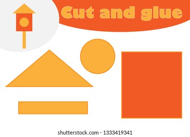 Nesting box cartoon style, education game for the development of preschool children, use scissors and glue to create the applique, cut parts of the image and glue on the paper, vector illustration