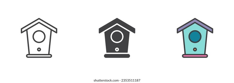 Nesting box different style icon set. Line, glyph and filled outline colorful version, outline and filled vector sign. Birdhouse symbol, logo illustration. Vector graphics