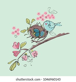 nesting cherry branch