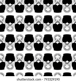 Nesting doll black and white pettern seamless