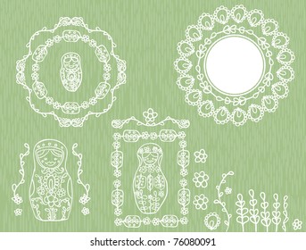 Nesting Doll Design elements on green background