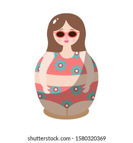 Nesting doll in a drawing swimsuit. Vector illustration in flat cartoon style