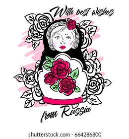 Nesting doll in flowers drawing vector