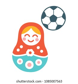 Nesting doll with football ball. Vector hand drawn illustration.
