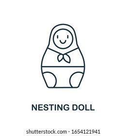 Icono de muñeca nidificada de la colección de Rusia. Línea simple Icono de nidificación de muñeca para plantillas, diseño web e infografías