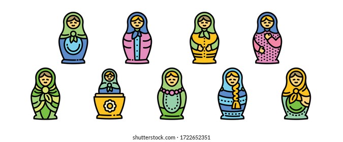 Nesting doll icons set. Outline set of nesting doll vector icons for web design isolated on white background