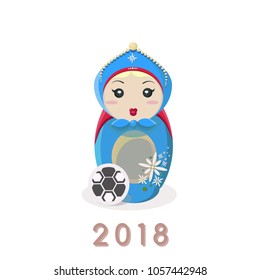 Nesting doll. Matrioshka. Football. World Championship. Tradition. Sport. The contestants Blue doll. Ball