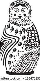 Nesting doll. Russian Doll Vector Illustration. Scandinavian style. Black and white.