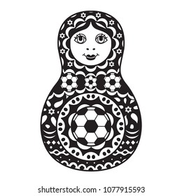 Nesting doll with a soccer ball. Matryoshka. Symbol of Russia. Colorful template for you design, web and mobile applications.