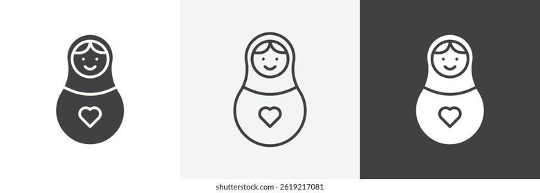 Nesting dolls flat and liner vector icons set