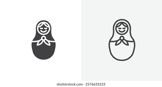 Nesting dolls icon set in black flat solid and outlined style.