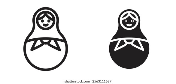 Nesting dolls icons in black line and filled versions