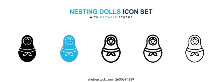 Nesting dolls icons graphics set in black and blue colors