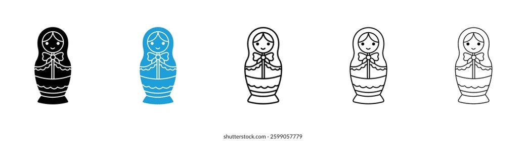 Nesting dolls icons vector illustrations in black and blue colors for web and ui designs