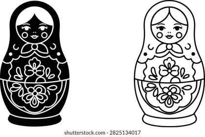 Nesting Dolls Two Decorative Traditional Russian Babushka Figures with Floral Patterns and a Minimalist Style
