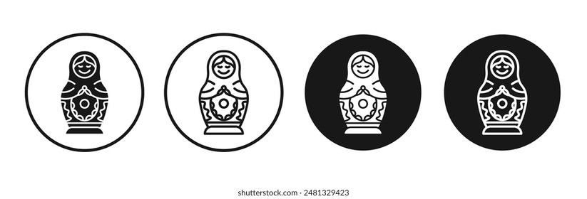 Conjunto de iconos de Vector de muñecas de anidamiento negro relleno y contorneado estilo.