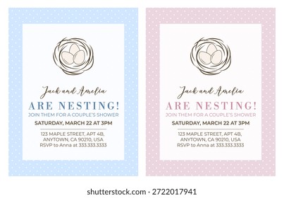 Cartaz de convite da festa de aninhamento com arco-íris. Cores pastel para ilustração vetorial
